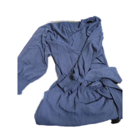 Long Sleeve Tie Knot Front V Neck Navy Blue Romper Sz L - Picture 4 of 8